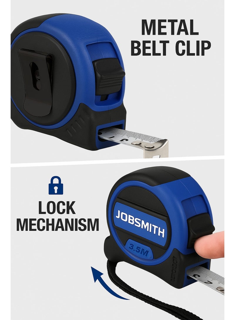 JOBSMITH Retractable Measuring Tape 7.5m with Lock Mechanism and Metal Belt Clip for Home, DIY, Construction and Contractor Use Bundle Deal - Image 2